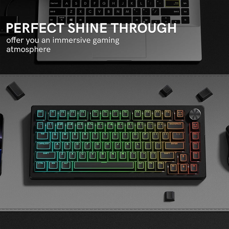 COSTOM Womier PBT Keycaps Set 130 Keys, Custom White Japanese Keyboard Doubleshot Dye Sub Side Print Shine Through Keycaps 60 65 75 100 Percent, Cherry Profile (Black) - Image 3